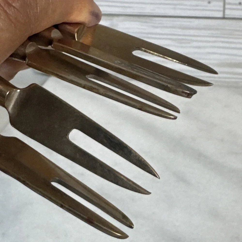 Vintage - SET of 6- Thailand BRASS & TEAKWOOD - Cocktail FORKS - 1960's